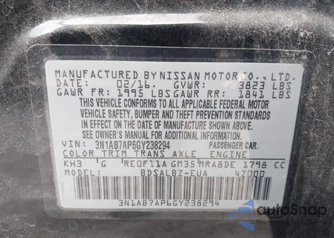 2016 Nissan Sentra S from USA, damaged, VIN 3N1AB7AP6GY238294